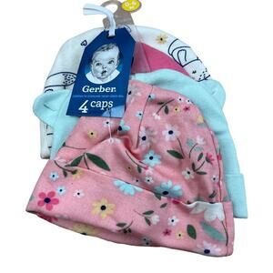 Gerber Baby Girls' Four Pack Fox-Themed Caps - NWT
